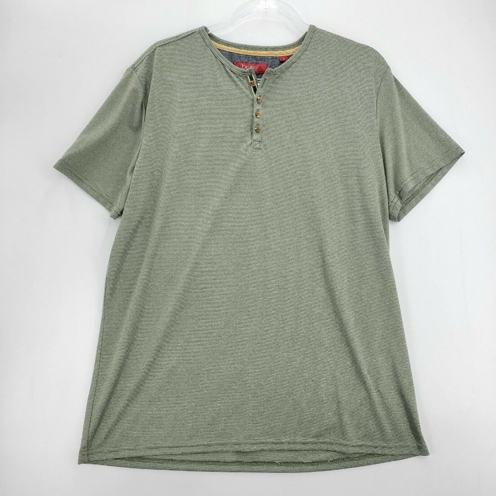Bruno Milano Shirt Mens Large L Green Stripe Super Soft Henley Short Sleeve Tee
